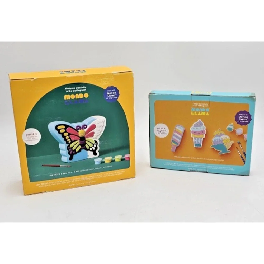 2 Mondo Llama Paint-Your-Own Ice Cream & Butterfly  Craft Kits DISTRESSED BOXES